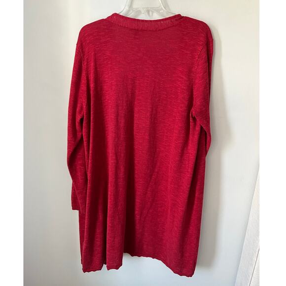 Eileen Fisher Long Line Cardigan Organic Linen Cotton Open Front Red Size XL - Picture 2 of 5